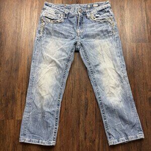 Miss Me Signature Cuffed Capri Jeans Rhinestones Light Wash Women’s Size 29